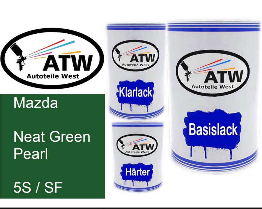 Mazda, Neat Green Pearl, 5S / SF: 500ml Lackdose + 500ml Klarlack + 250ml Härter - Set, von ATW Autoteile West.